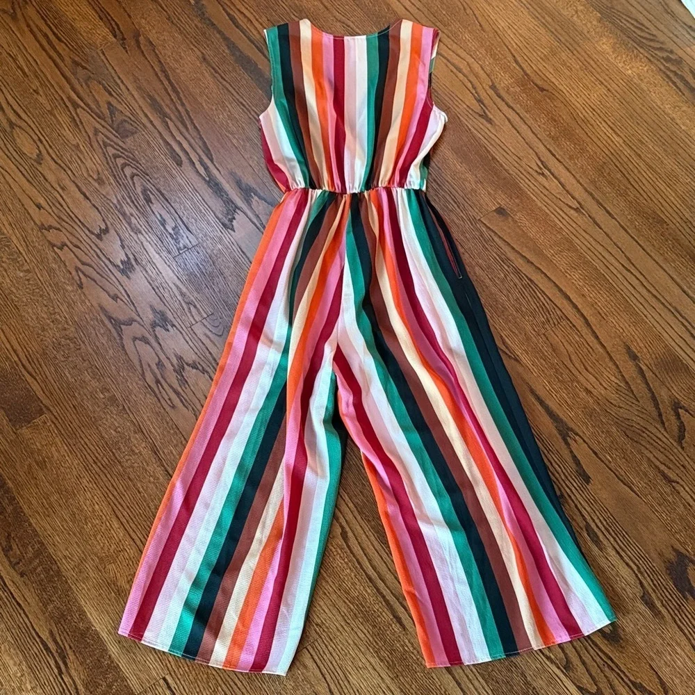 My Story Rainbow Multi Contempoary Sleeveless Colorful Striped Wide Leg Jumpsuit - Picture 4 of 6